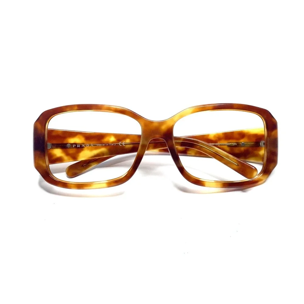 Prada Brown Amber Clear Rectangular Glasses Wide Temples Italy SPR14H 57 16 130
